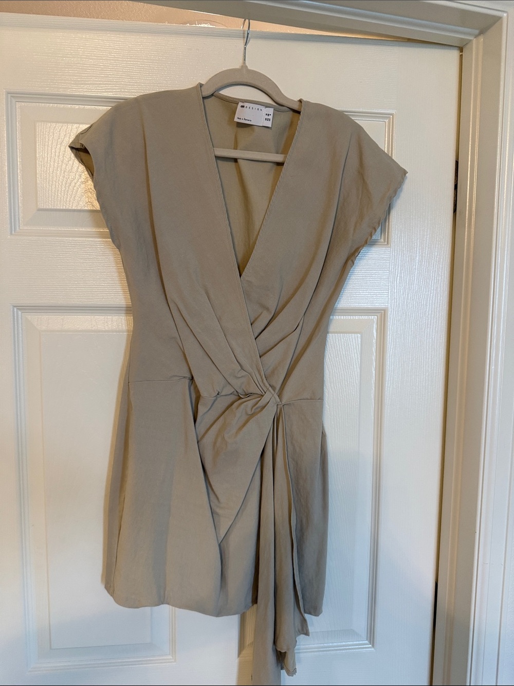 ASOS design Beige Wrap Front Cap Sleeve Dress